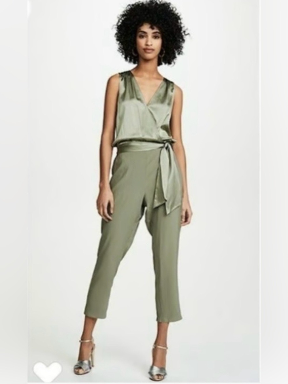 Ramy Brook Alvina Silk Charmeuse Sleeveless V-Neck Jumpsuit Large in Sage Green